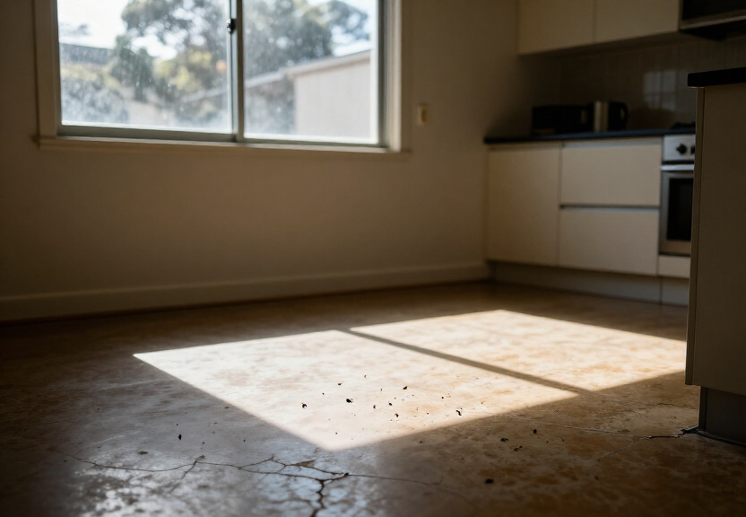 Cockroaches in a Redfern apartment kitchen before treatment